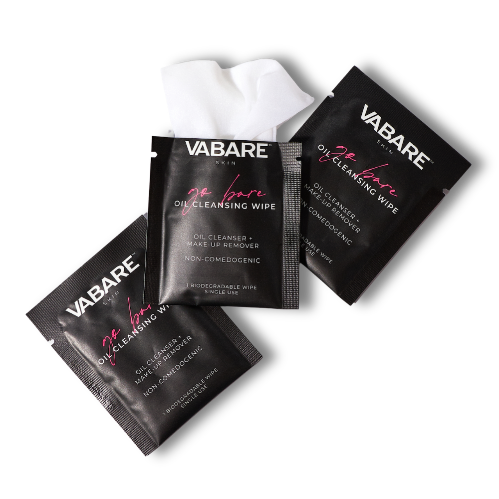 Vabare oil cleansing wipes on a white background